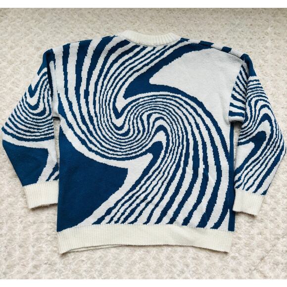 Adam Freak Unisex Cobalt Blue Psychedelic Swirl Groovy Crewneck Chunky Sweater M - Picture 11 of 11